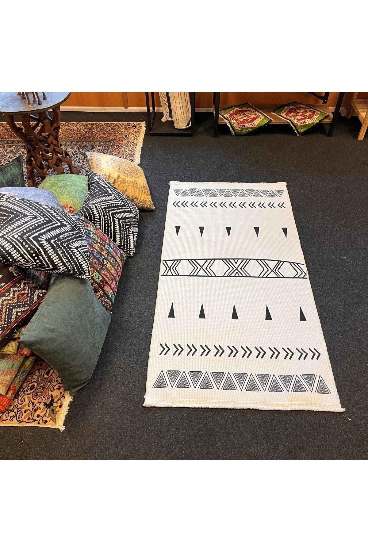 Yumuşak Dokulu Soft Kilim Ekru - Saçaklı Dijital Baskı HV - SK - 201 - HALI VAGONU