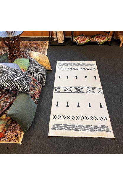 Yumuşak Dokulu Soft Kilim Ekru - Saçaklı Dijital Baskı HV - SK - 201 - HALI VAGONU