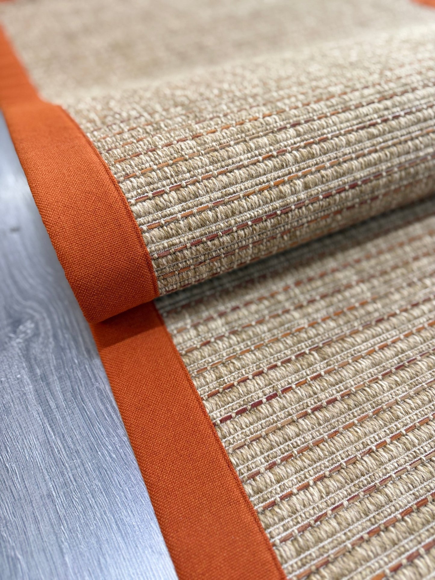 Zahara 01 Naturel Terra - P64-01 Turuncu Kumaş Bordürlü Sisal Halı - HVZB50 - HALI VAGONU