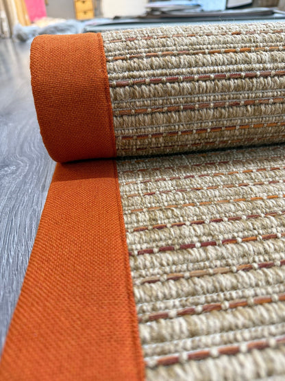 Zahara 01 Naturel Terra - P64-01 Turuncu Kumaş Bordürlü Sisal Halı - HVZB50 - HALI VAGONU