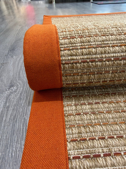 Zahara 01 Naturel Terra - P64-01 Turuncu Kumaş Bordürlü Sisal Halı - HVZB50 - HALI VAGONU