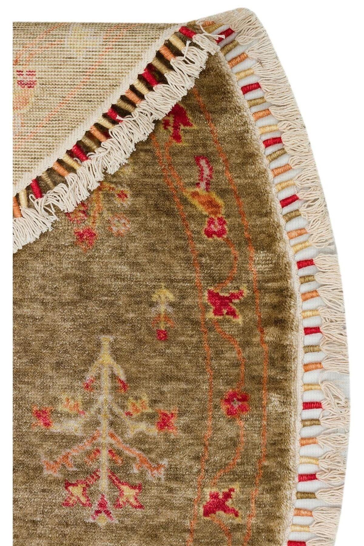 Zara ZR 08 Green Autumn Yuvarlak Otantik Desenli Özel Hav Vermeyen ve Kolay Temizlenebilir viscon Kullanılarak El Emeği ile Özel Tezg - HALI VAGONU