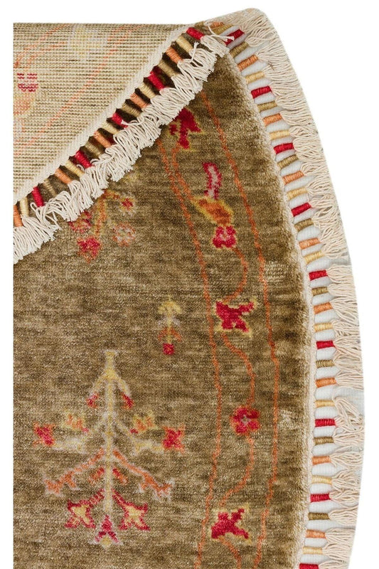 Zara ZR 08 Green Autumn Yuvarlak Otantik Desenli Özel Hav Vermeyen ve Kolay Temizlenebilir viscon Kullanılarak El Emeği ile Özel Tezg - HALI VAGONU