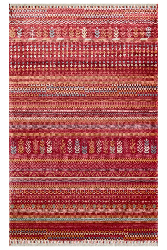 Zara Zr 19 Red Multy Otantik Desenli El Emeği Ile Özel Tezgahlarda Üretilen Modern Uşak Halısı - HALI VAGONU