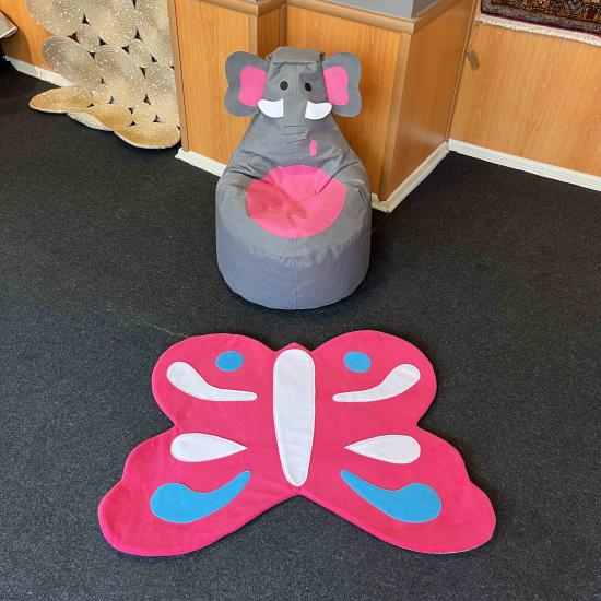 Kelebek Figürlü Pembe Kalın Bebek/Çocuk Oyun Halısı 70x95cm